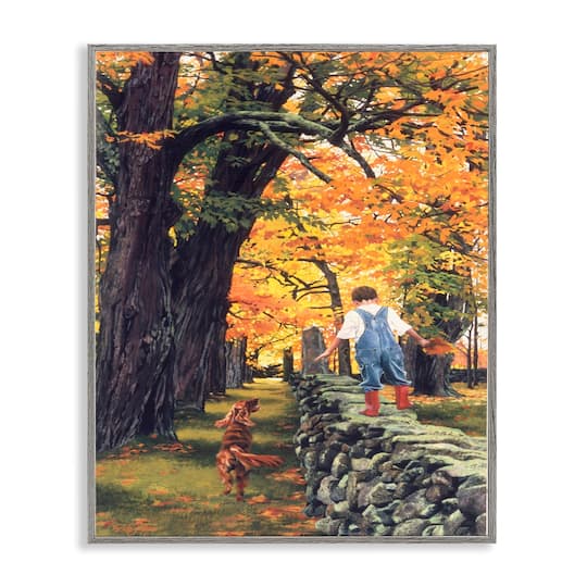 Stupell Industries Boy on Wall with Dog Framed Giclee Art